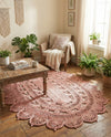 Woven Seaside Jute Collection Area Rug - Coastalhaven (Pink) Oval Pink  lifestyle 16