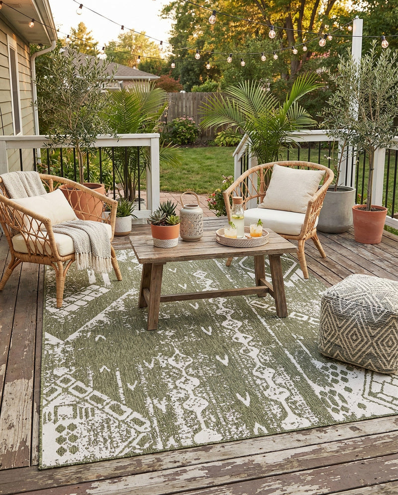 Desert Nomad Terrace Collection Area Rug - Sahara (Green) Rectangle Green  lifestyle 23
