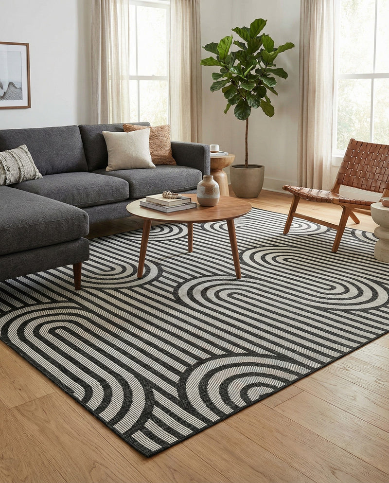 Urban Terrace Collection Area Rug -  Uptown Rectangle Black and White  lifestyle 14