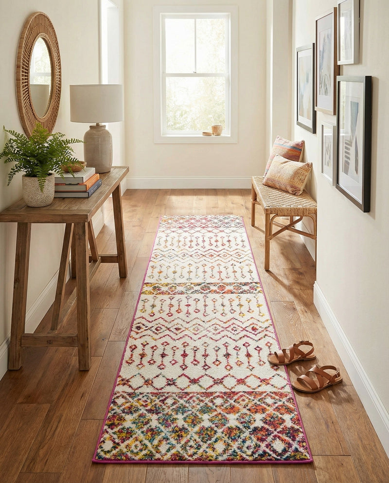 Mediterranean Lattice Collection Area Rug -  Casablanca (Ivory Multi) Runner Ivory Multi  lifestyle 74