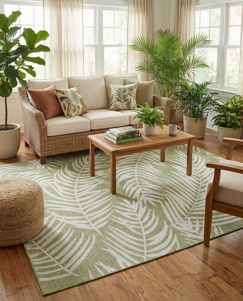 Seaside Blooms Collection Area Rug - Verdure (Green) Rectangle Green  lifestyle 14