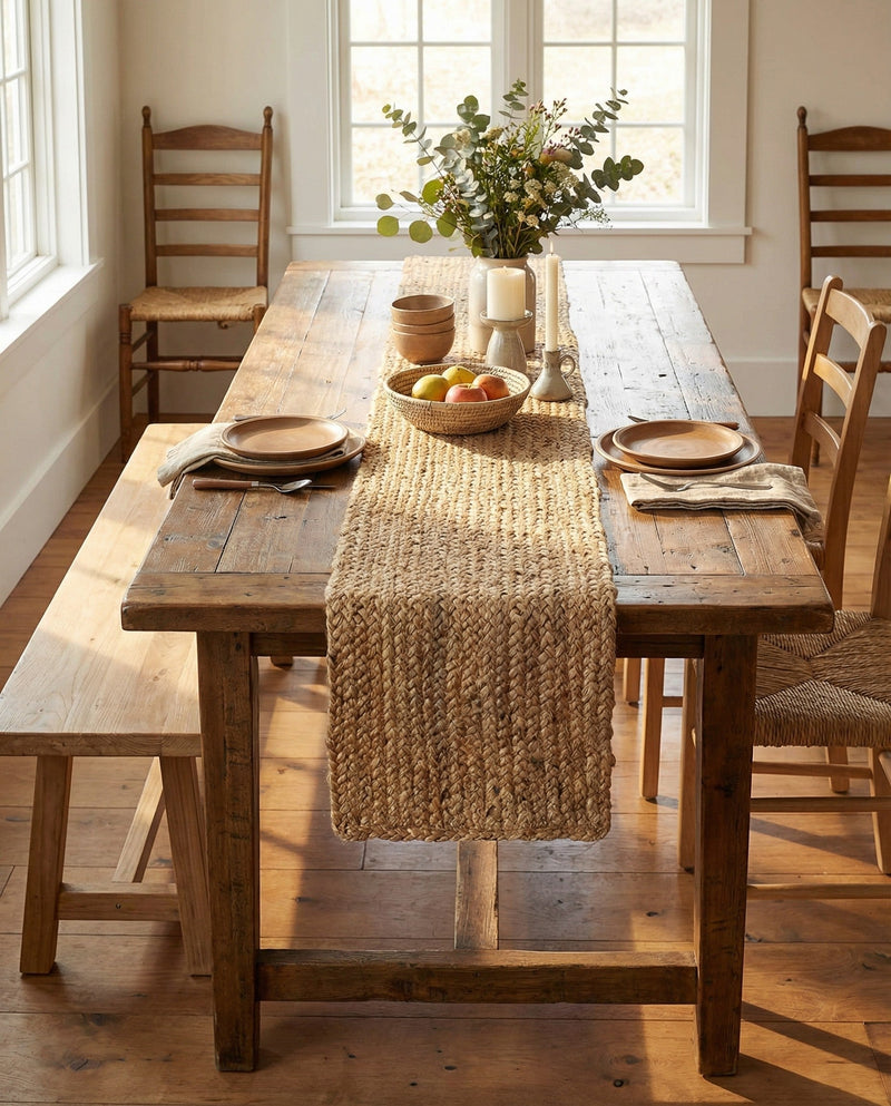 Woven Seaside Jute Collection Area Rug - Savannah (Natural) Table Runner Natural  lifestyle 57