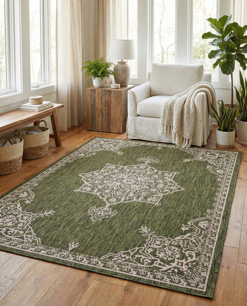 Patio Heritage Collection Area Rug -  Charleston (Green) Rectangle Green  lifestyle 9
