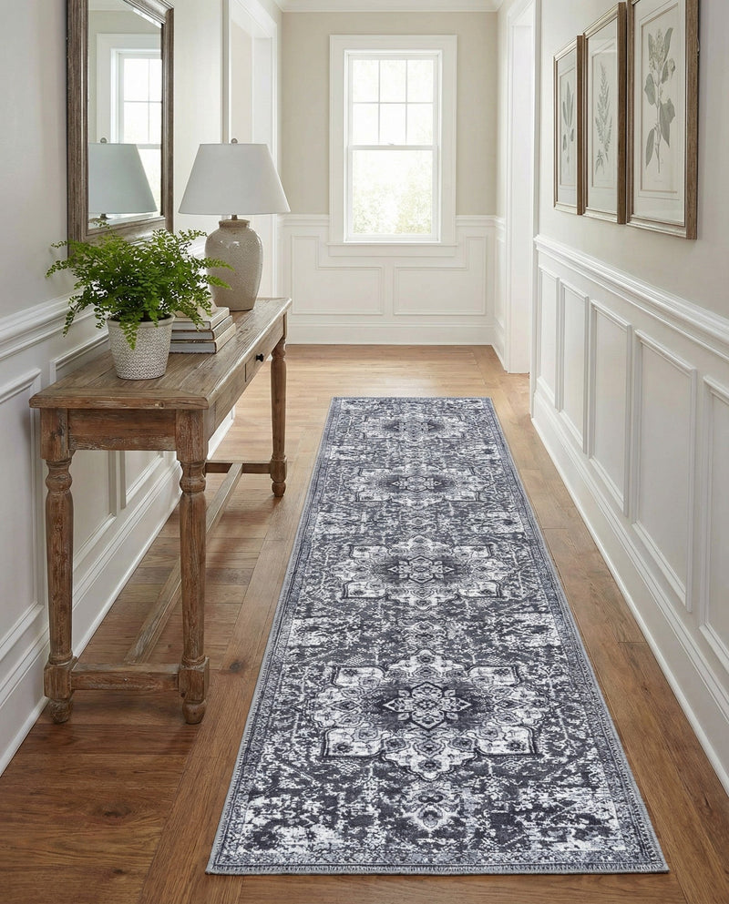 Baroque Era Collection Area Rug - Versailles (Dark Gray) Runner Dark Gray  lifestyle 16