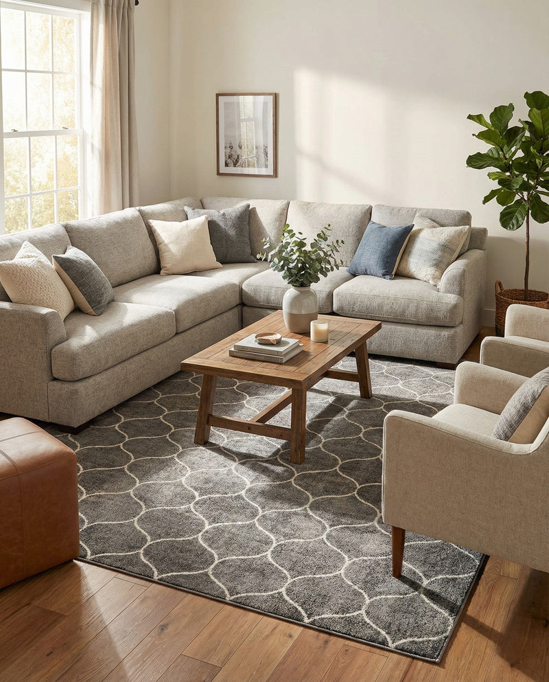 Trellis Mosaic Collection Area Rug -  Pergolatown (Dark Gray) Rectangle Dark Gray  lifestyle 13