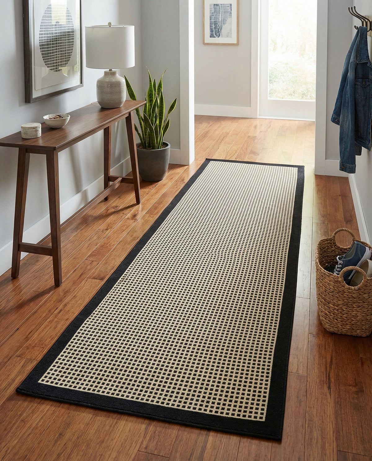 Terrace Fringe Collection Area Rug - Oceanside Runner Black  lifestyle 183
