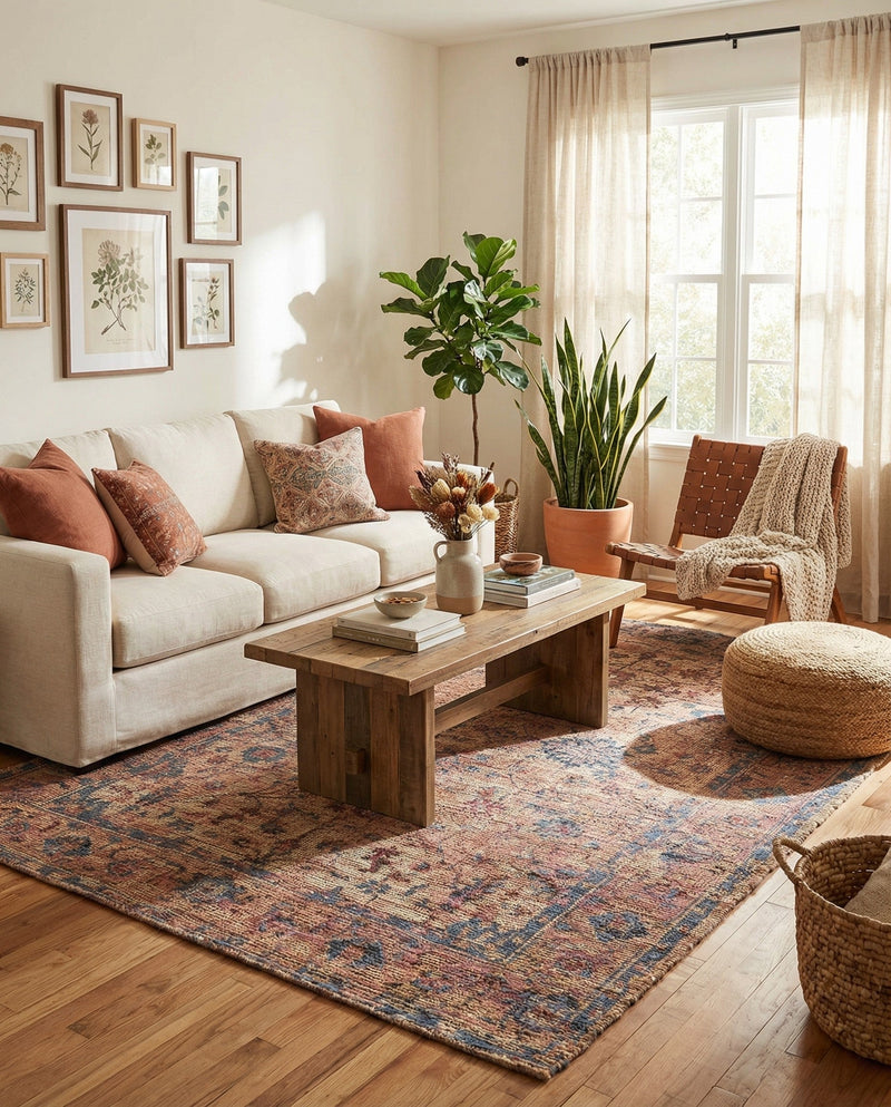 Savannah Threads Collection Area Rug - Tybee Rectangle Peach pink  lifestyle 33