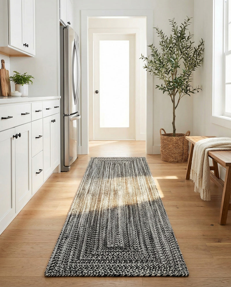 Sustainable Strands Indoor-Outdoor Oasis Collection Area Rug -  Sandbar (Black and White) Runner Black and White  lifestyle 72