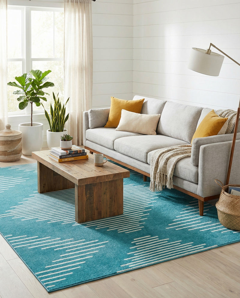 Seychelles Stripes Collection Area Rug - Mahe (Turquoise) Rectangle Turquoise  lifestyle 7