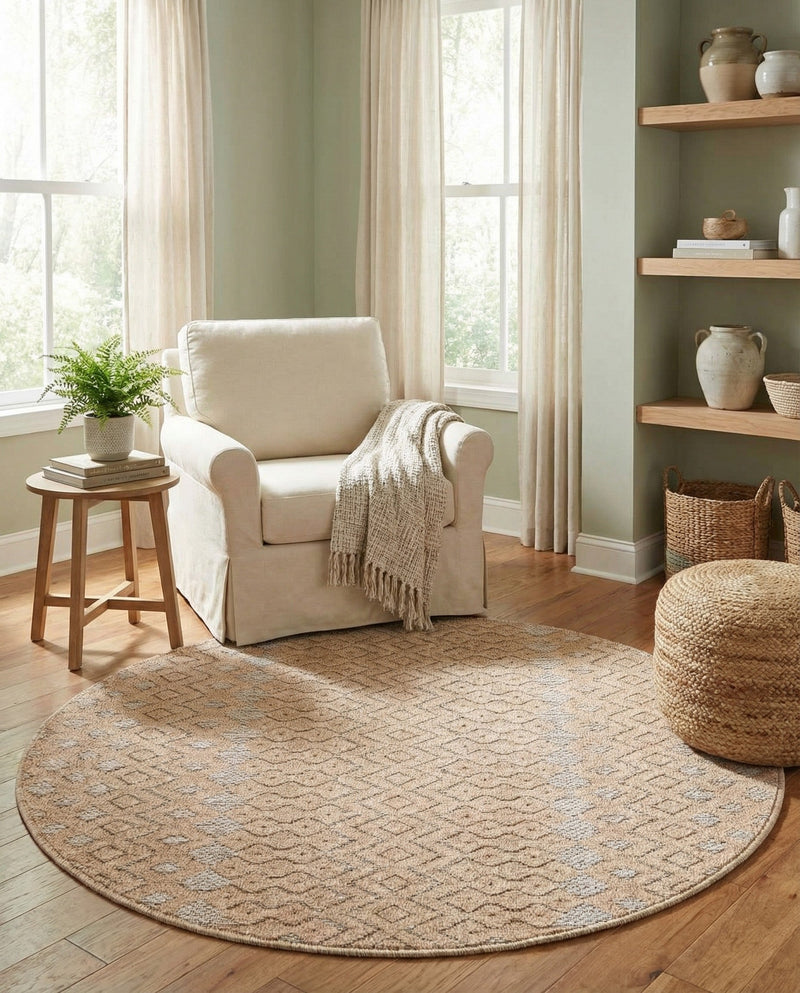 Garden Lattice Charm Collection Area Rug -  Pergola (Beige) Round Beige  lifestyle 48