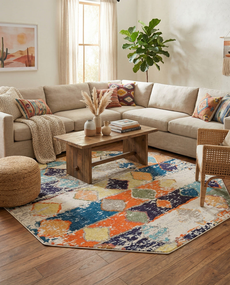 Colorburst Oasis Collection Area Rug -  Marina Octagon Ivory  lifestyle 39