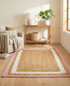Woven Seaside Jute Collection Area Rug - Nantucket Rectangle Pink White Natural  lifestyle 21