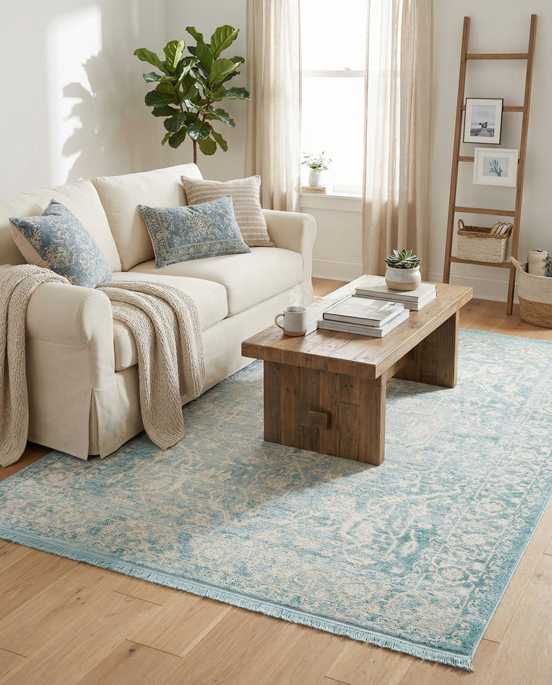 Rustic Charm Revival Collection Area Rug - Farmstead Rectangle Light Blue  lifestyle 52