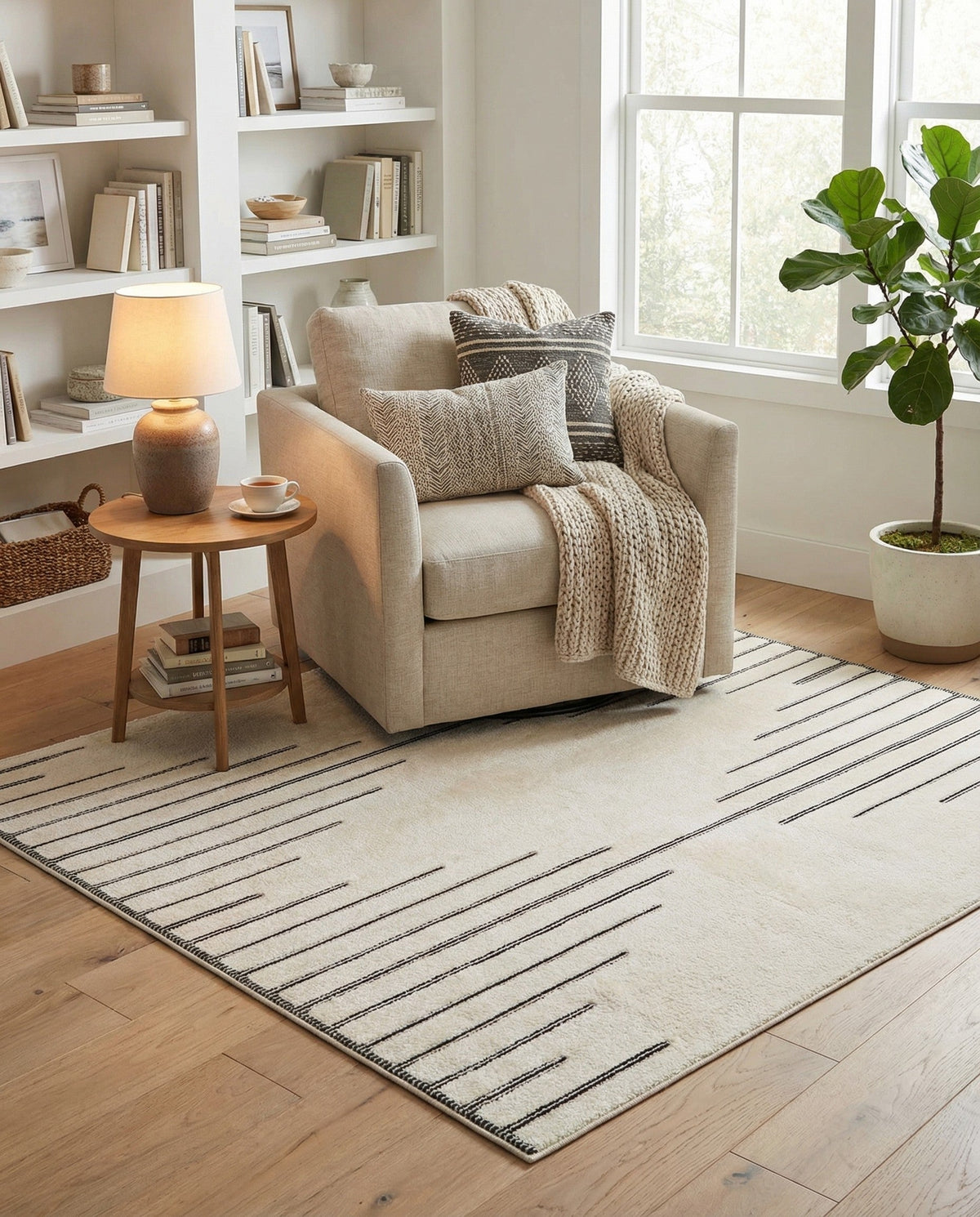 Monochrome Collection Area Rug -  Ash Square Ivory White  lifestyle 93