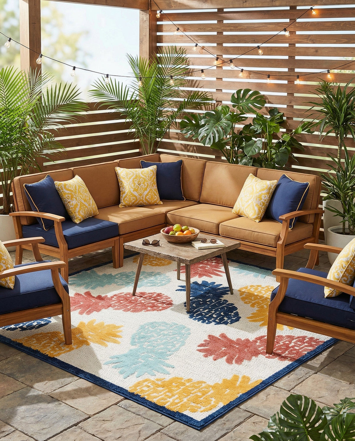 Caribbean Terrace Collection Area Rug -  Nevis Square White  lifestyle 95