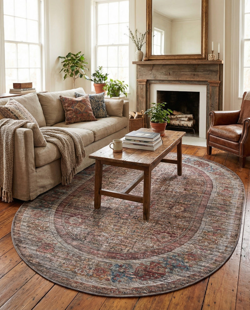 Vintage Memories Collection Area Rug -  Reverie Oval Rust Red and Brown  lifestyle 44