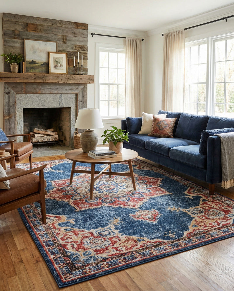 Eden Oasis Collection Area Rug -  Tranquility (Dark Blue) Rectangle Dark Blue  lifestyle 17