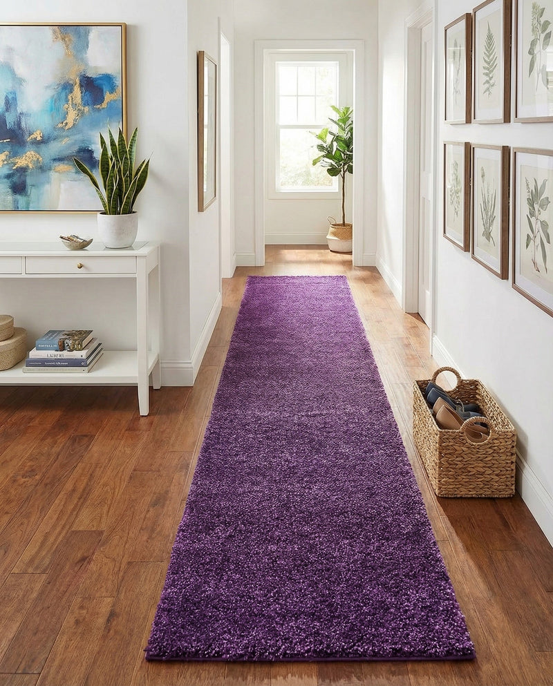 Solid Shag Seaside Collection Area Rug - Azure Cove (Violet) Runner Violet  lifestyle 27