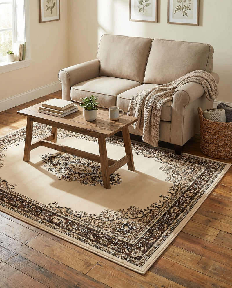 Tabriz Tapestry Collection Area Rug - Azerbaijan (Ivory) Rectangle Ivory  lifestyle 12