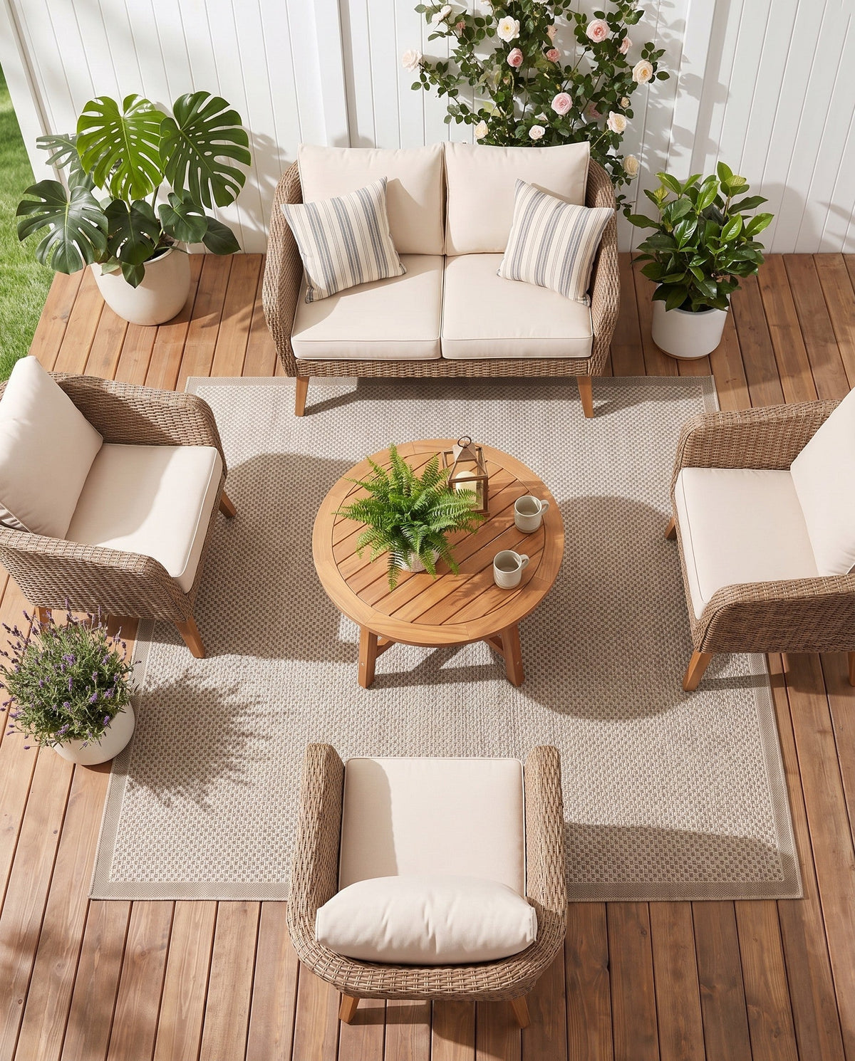 Terrace Fringe Collection Area Rug - Patio Square Beige  lifestyle 130