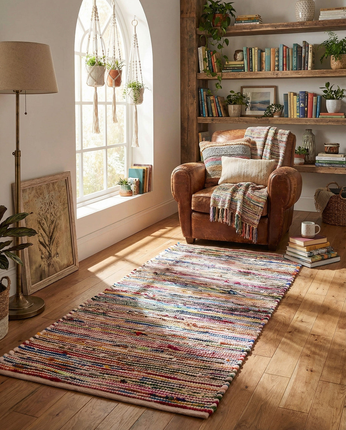 Thar Cotton Collection Area Rug - Alleppey Runner Multi White  lifestyle 76