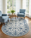 Charleston Elegance Collection Area Rug -  Seaport (White Blue) Oval White Blue  lifestyle 75