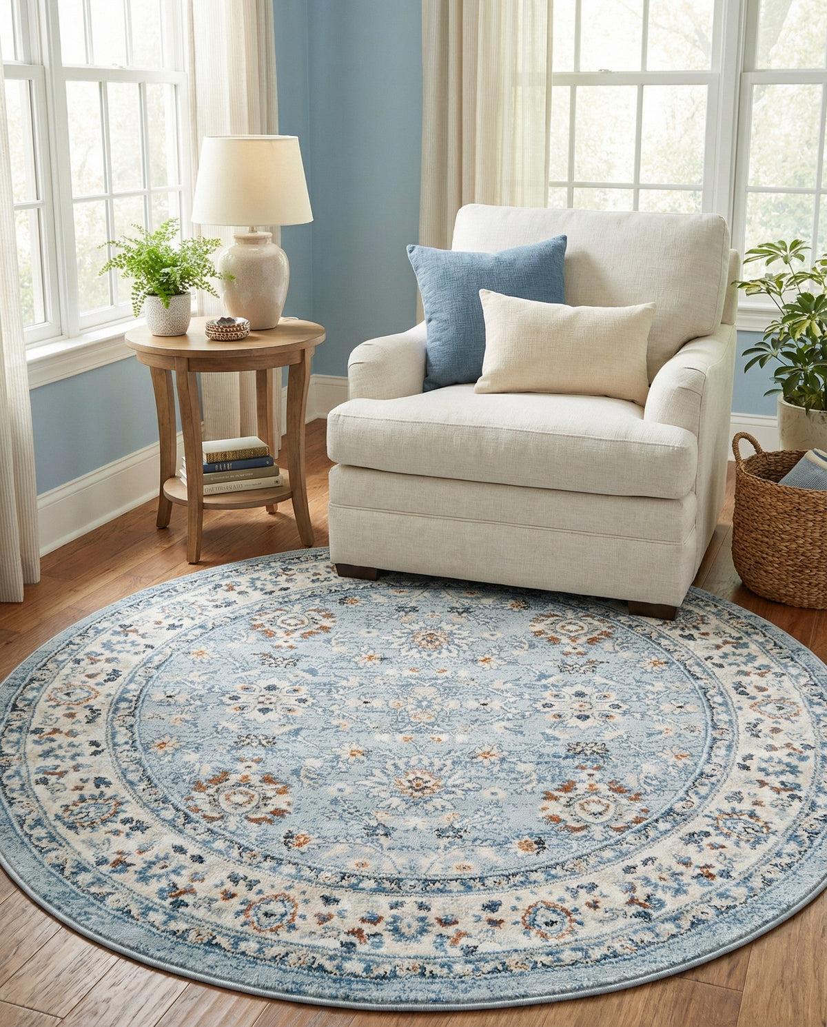 Savannah Elegance Collection Area Rug - Augusta (Aqua Blue) Round Aqua Blue  lifestyle 94