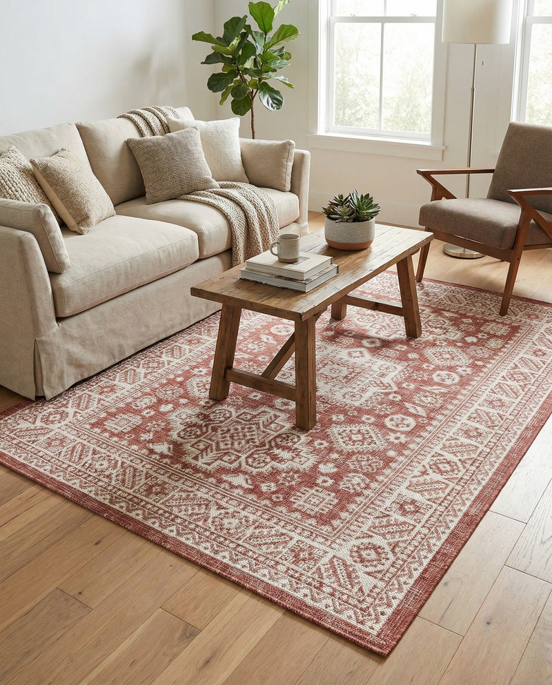 Tribal Terrace Treasures Collection Area Rug -  Incan Isle (Rust Red) Rectangle Rust Red  lifestyle 37