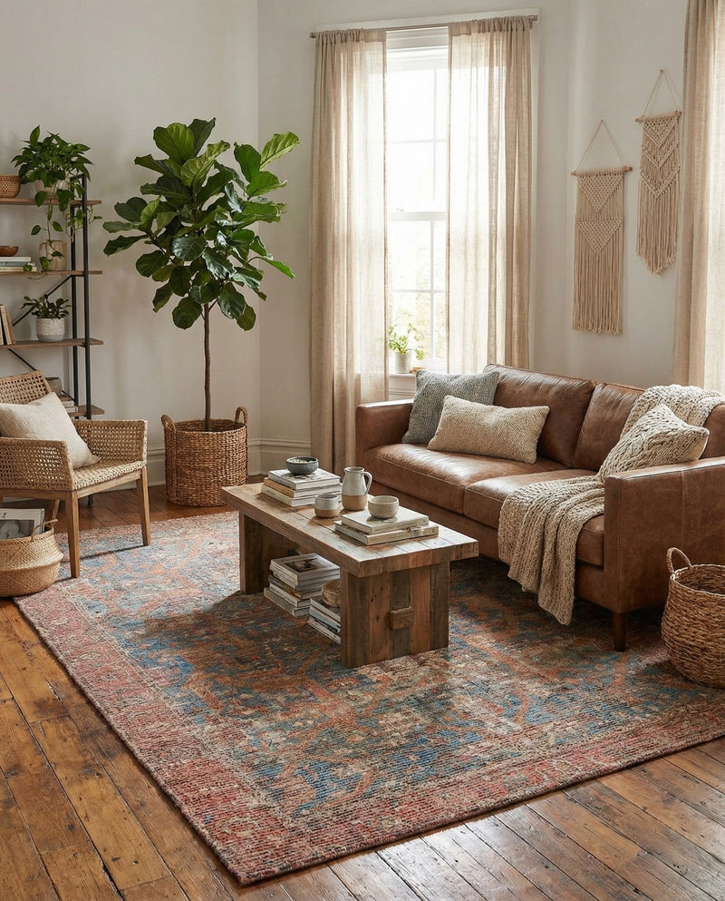 Savannah Threads Collection Area Rug -  Patagonian Rectangle Antique Blue  lifestyle 3
