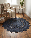 Woven Seaside Jute Collection Area Rug - Coastalhaven (Navy Blue) Round Navy Blue  lifestyle 22