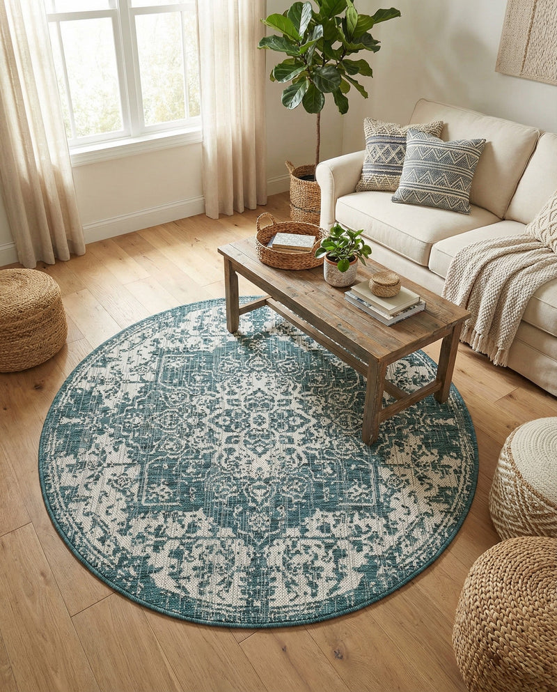 Urban Oasis Rugs Collection Area Rug -  Penthouse (Teal) Round Teal  lifestyle 34