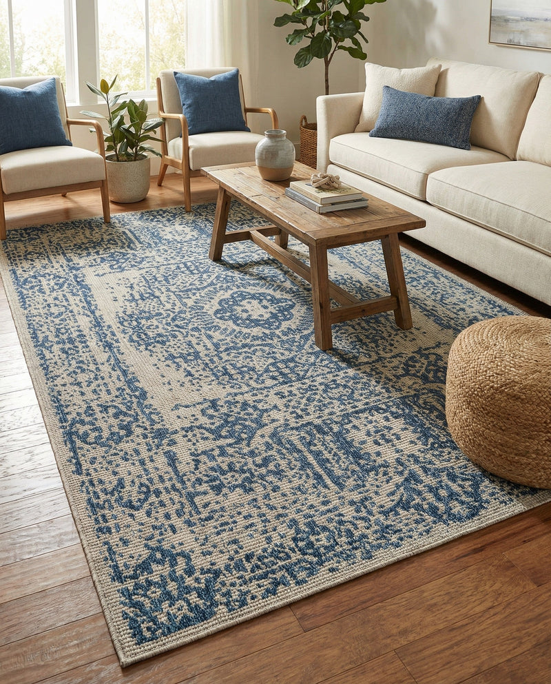 Patio Heritage Collection Area Rug - Savannah (Blue) Rectangle Blue  lifestyle 16