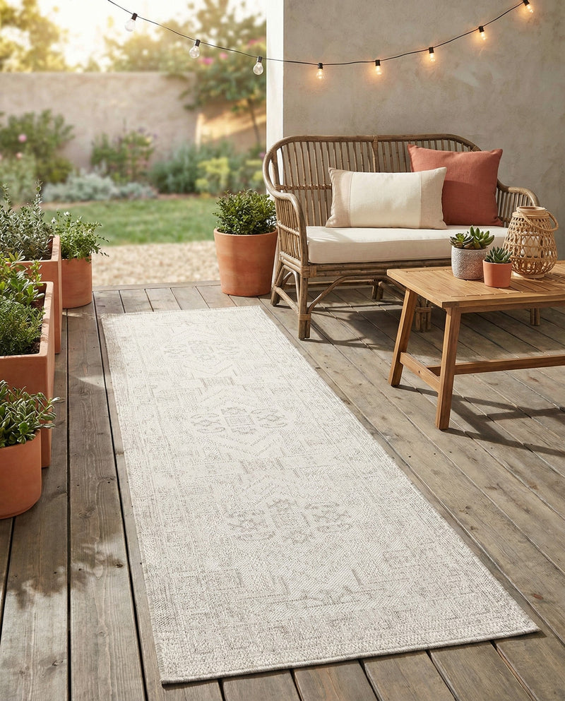 Tribal Terrace Treasures Collection Area Rug - Mayan Marina (Light Gray) Runner Light Gray  lifestyle 80