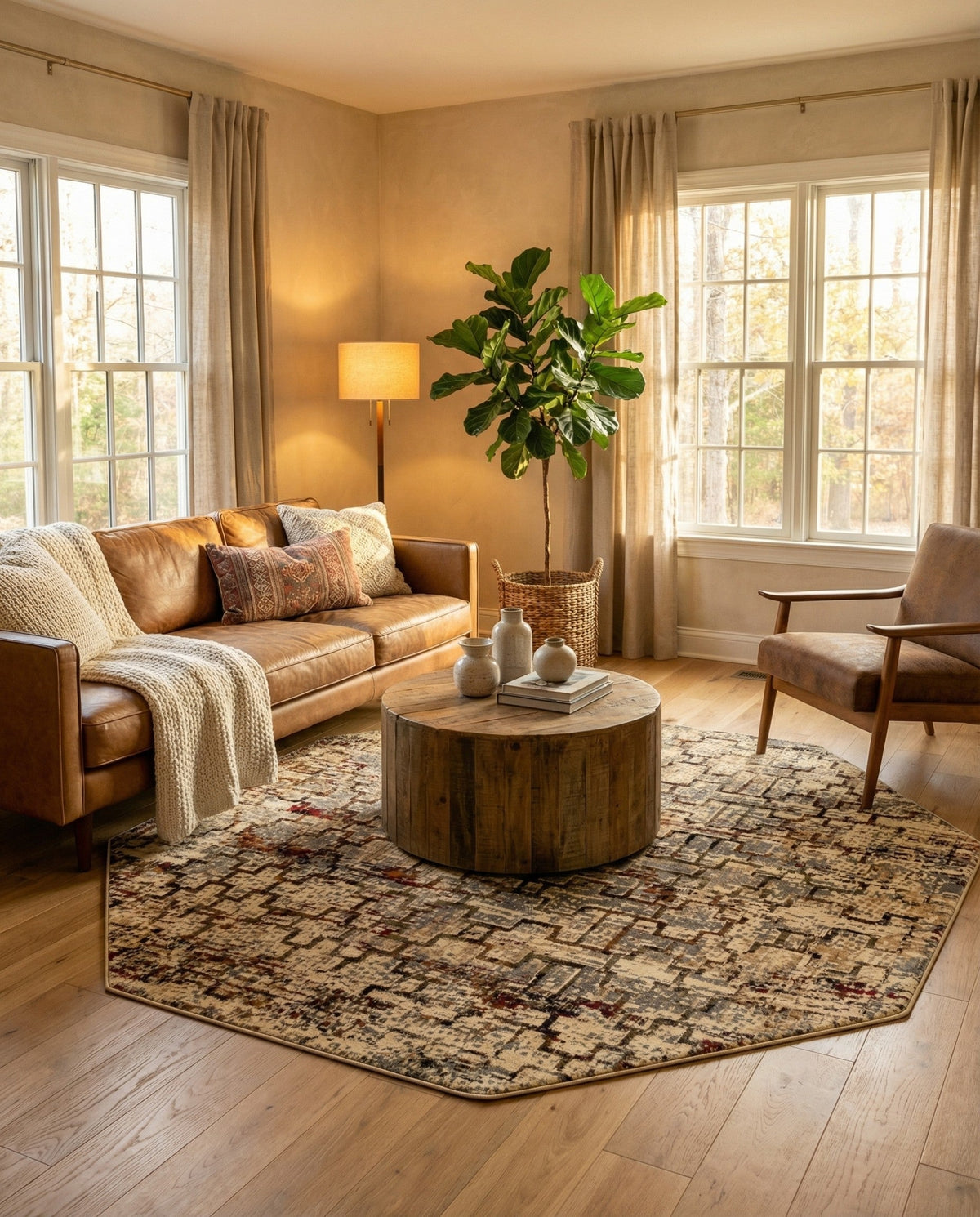 Neptune Elegance Collection Area Rug -  Proteus Octagon Beige Cream  lifestyle 123
