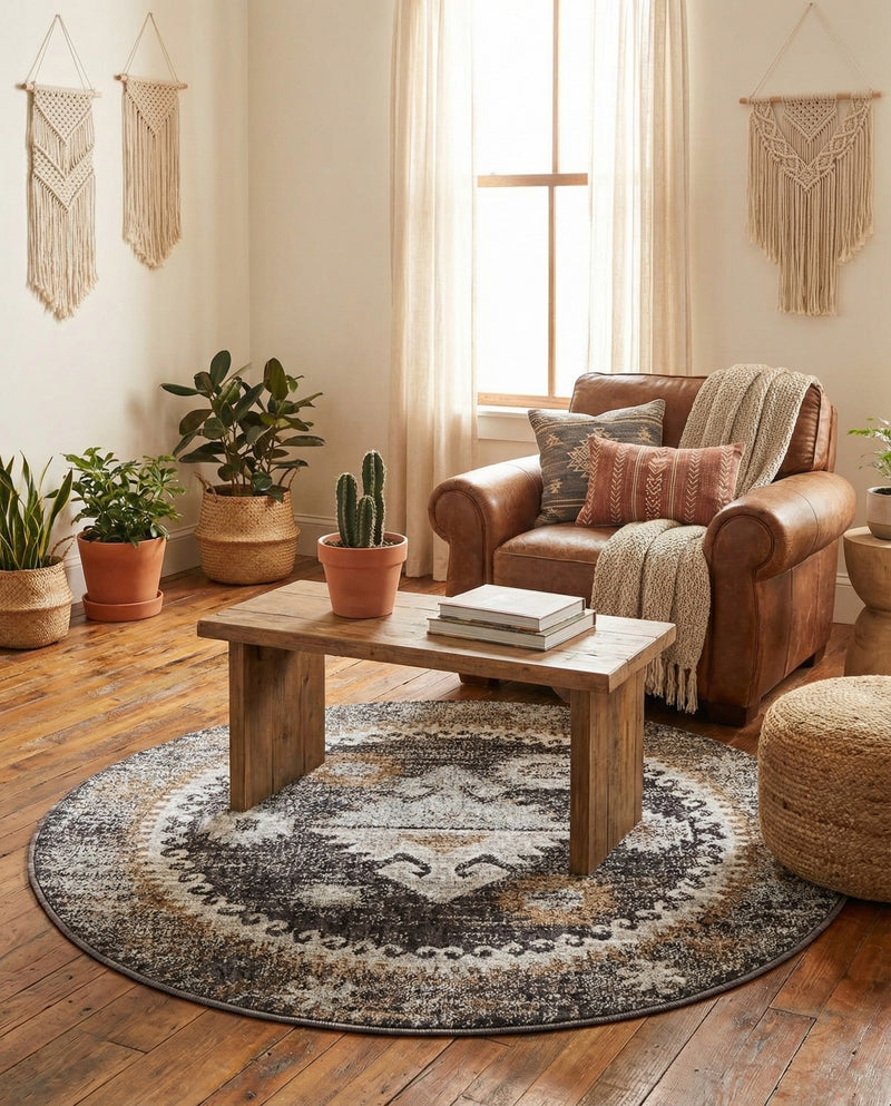 Desert Modern Eco Rug Series Collection Area Rug -  Mojave Round Charcoal Gray  lifestyle 64