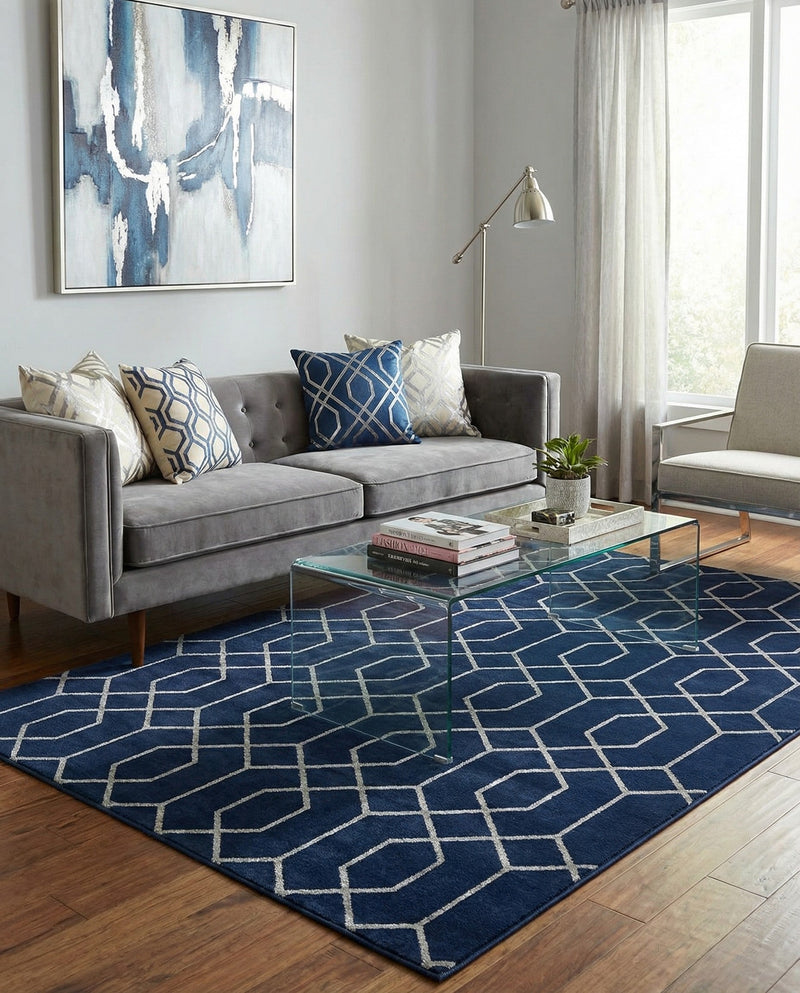 Hollywood Luxe Collection Area Rug - Sunset (Navy Blue Silver) Rectangle Navy Blue Silver  lifestyle 18