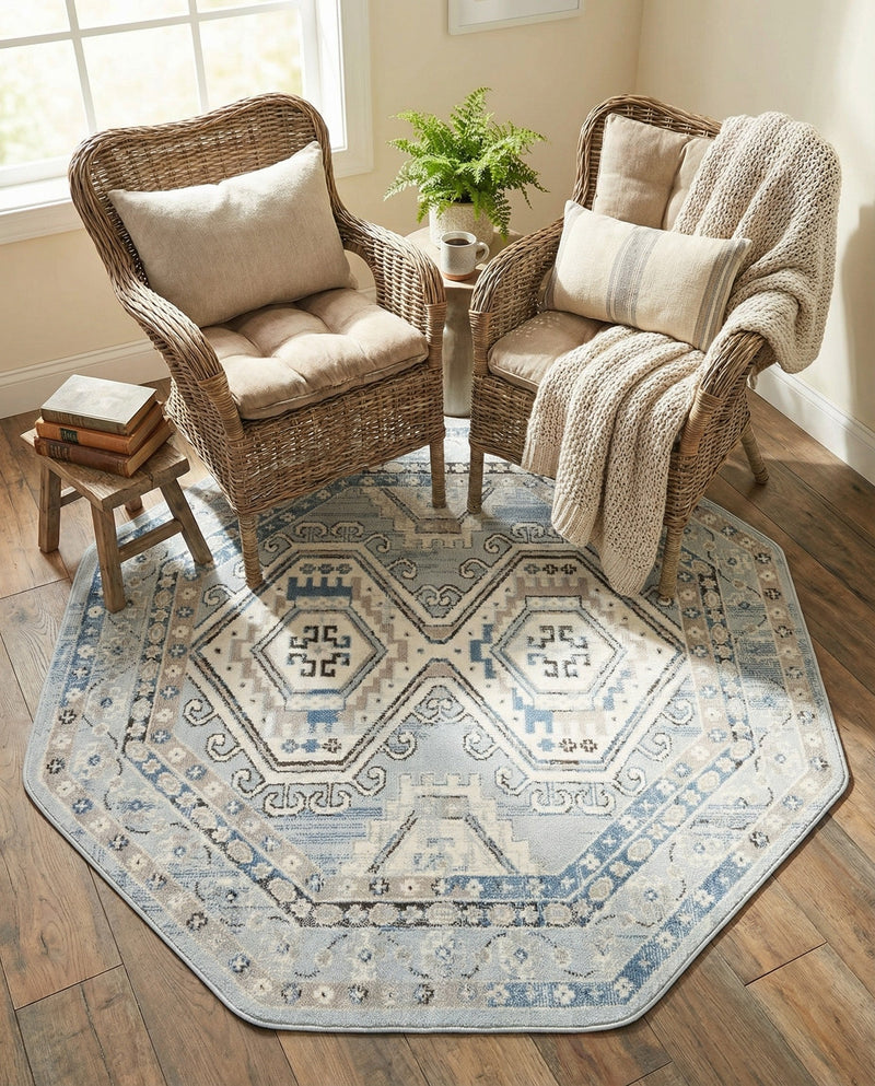 Savannah Elegance Collection Area Rug -  Tybee (Aqua Blue) Octagon Aqua Blue  lifestyle 66
