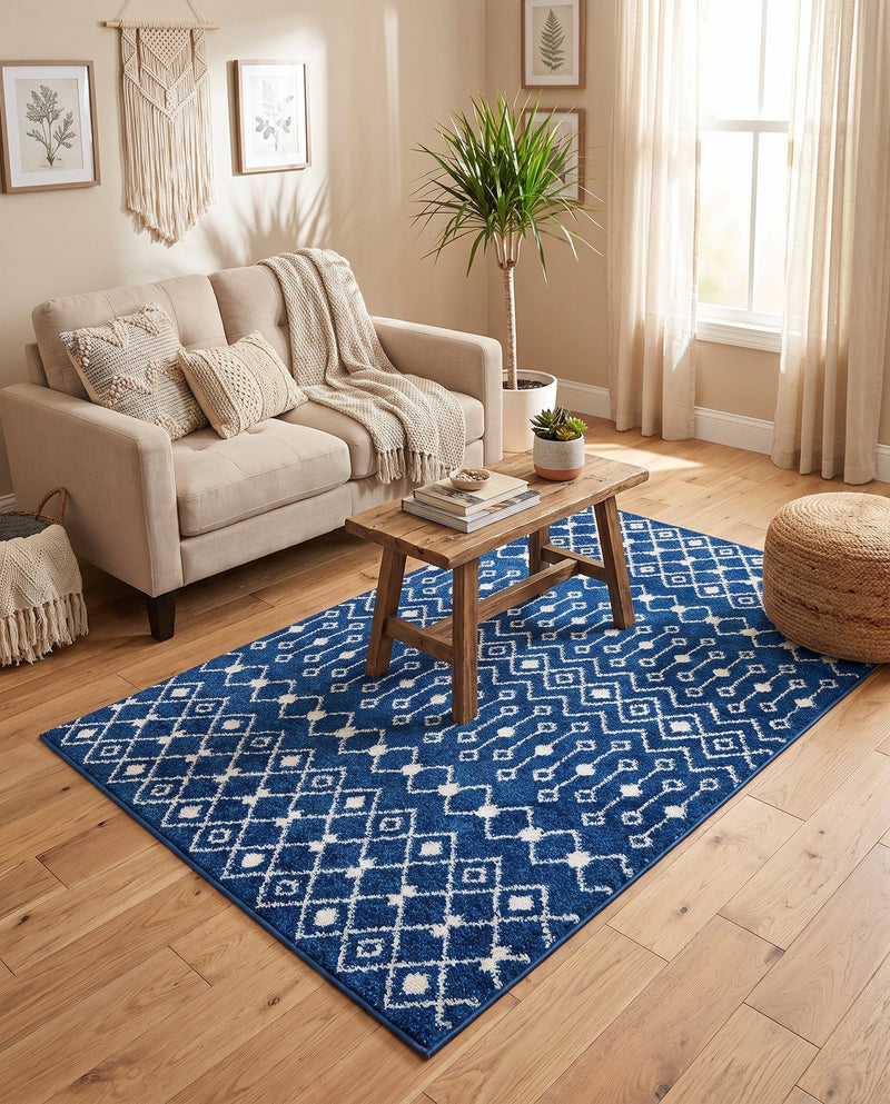Mediterranean Lattice Collection Area Rug - Santorini (Navy Blue) Rectangle Navy Blue  lifestyle 13