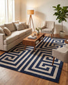 Aegean Labyrinth Collection Area Rug -  Mykonos Rectangle Navy Blue  lifestyle 47