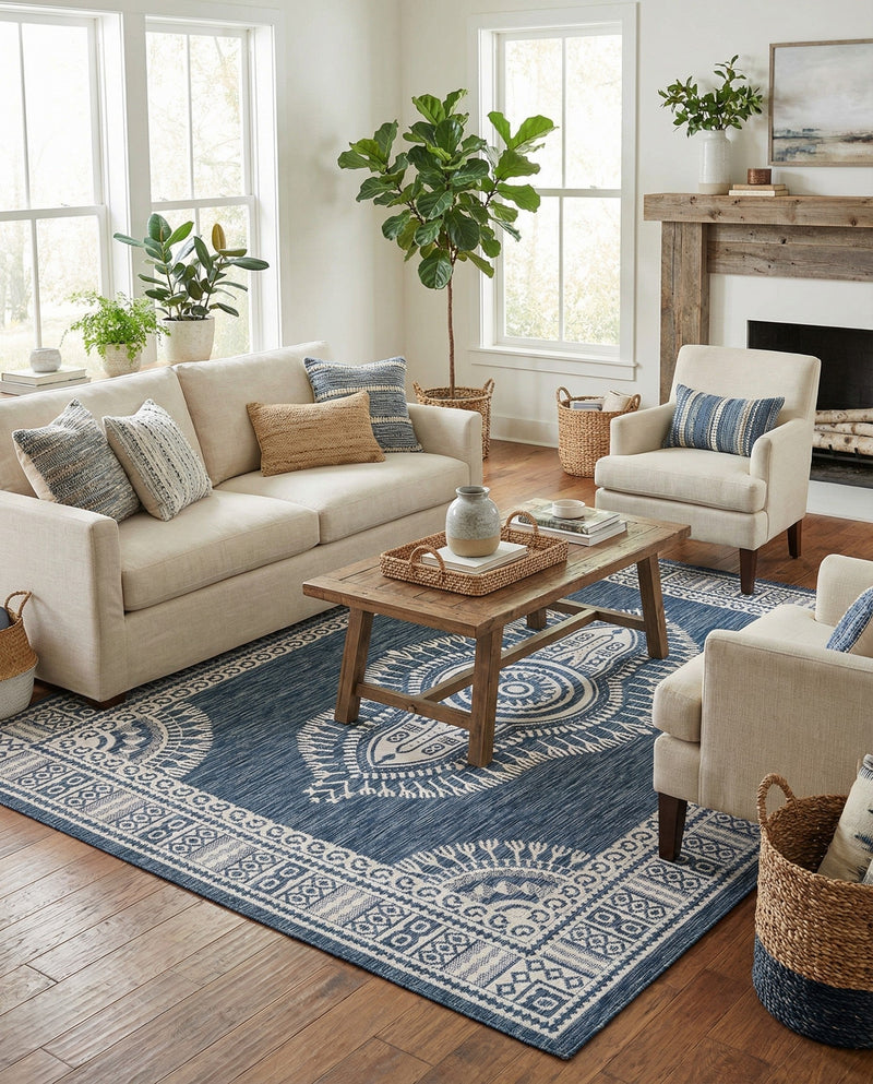 Patio Heritage Collection Area Rug -  Biloxi Rectangle Blue  lifestyle 26