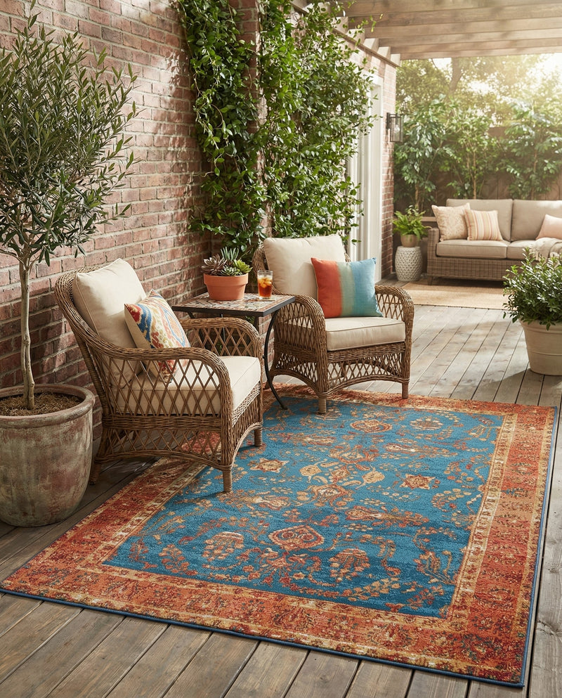 Patio Heritage Collection Area Rug -  Pavilion Rectangle Navy Blue  lifestyle 13