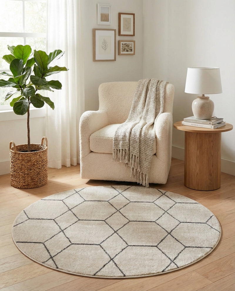 Trellis Mosaic Collection Area Rug - Arborville (Ivory) Round Ivory  lifestyle 36