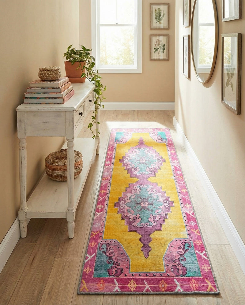 Heritage Elegance Collection Area Rug -  Winterthur (Yellow) Runner Yellow  lifestyle 49