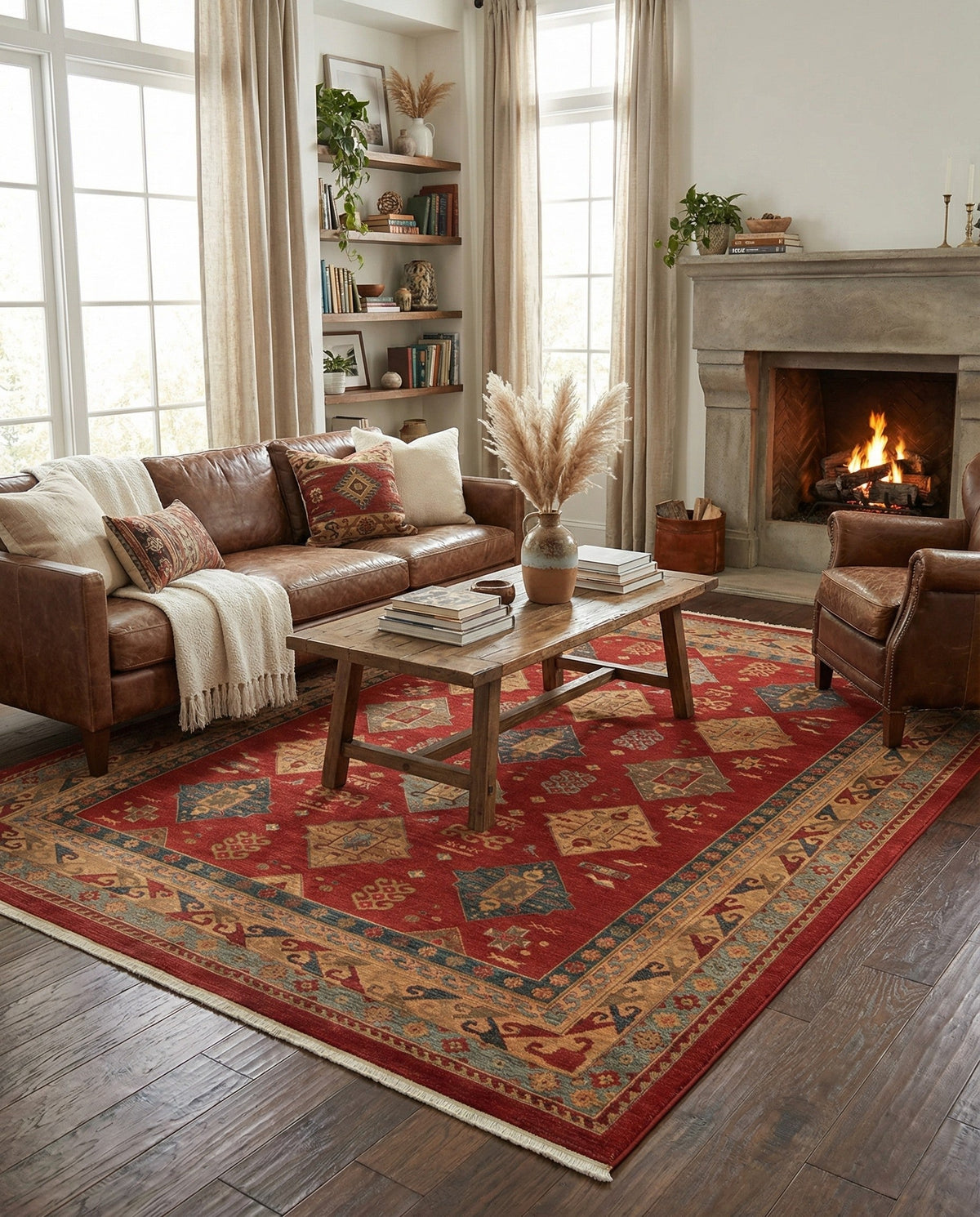 Persian Elegance Collection Area Rug -  Tabriz Rectangle Red  lifestyle 9