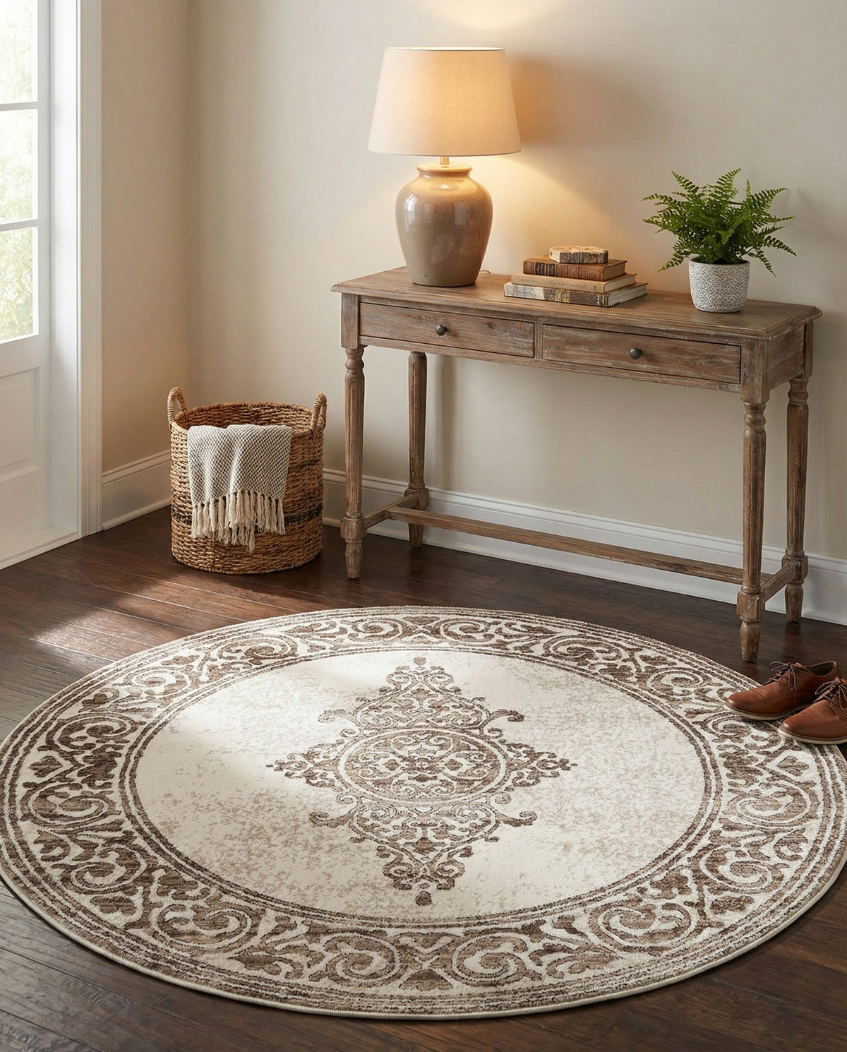 Sanctuary Retreat Collection Area Rug - Haven Round Chocolate Brown  lifestyle 181