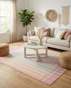 Seaside Stripes Collection Area Rug -  Coral Rectangle Pink and Lavender  lifestyle 60