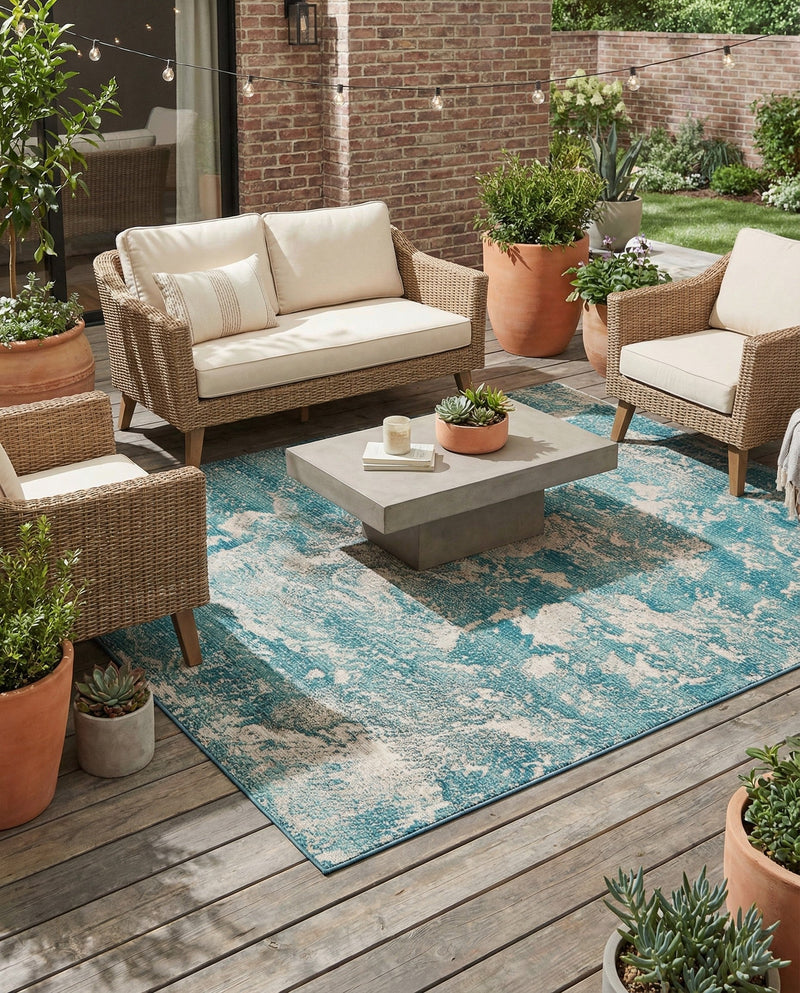 Urban Terrace Collection Area Rug -  Gazebo Rectangle Aqua Blue  lifestyle 10