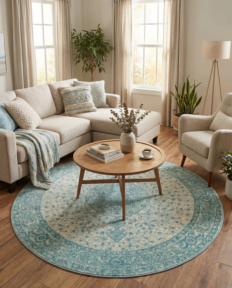 Dover Terrace Collection Area Rug - Marina (Aqua) Round Aqua  lifestyle 38