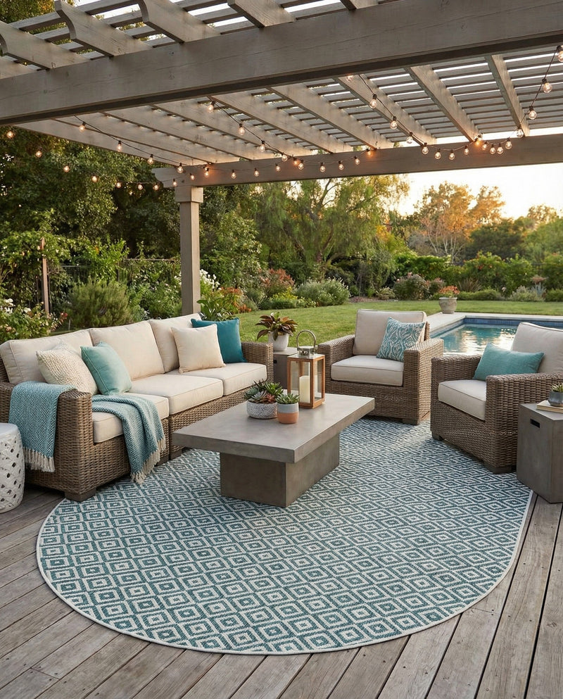 Urban Oasis Rugs Collection Area Rug -  Rooftop (Teal) Oval Teal  lifestyle 49