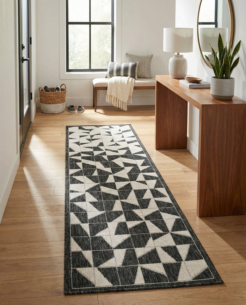 Urban Terrace Collection Area Rug -  Mercer Runner Black and White  lifestyle 23